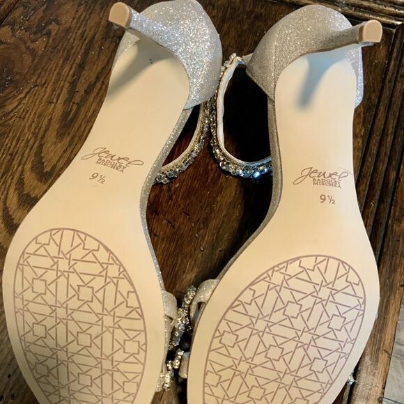 Jewel Badgley Mischka Caroline Embellished Strap Evening Shoes Champagne 9.5 - Picture 5 of 7
